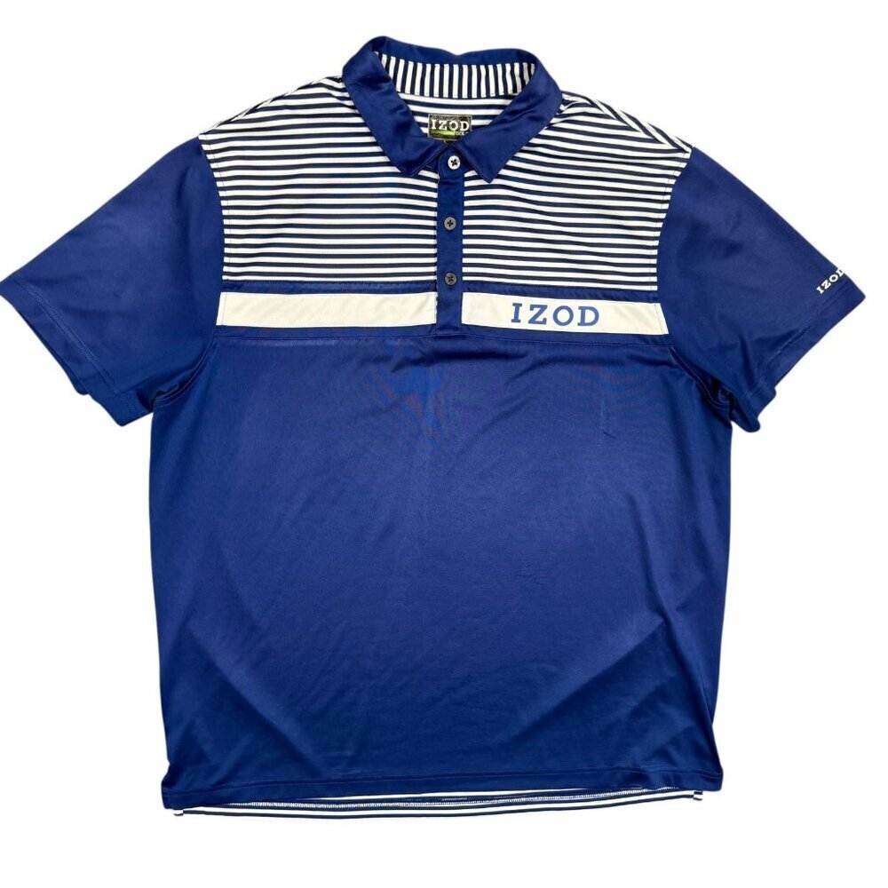 IZOD Golf Shirt Short Sleeve Stretch Polo Blue Striped‎ Large